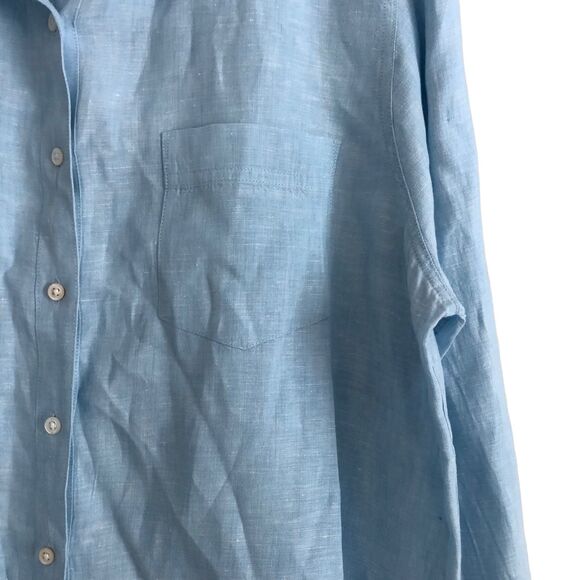 L.L Bean Women's 100% Linen Blouse Shirt Size XL Tunic Blue Long Sleeve Top - Picture 5 of 10